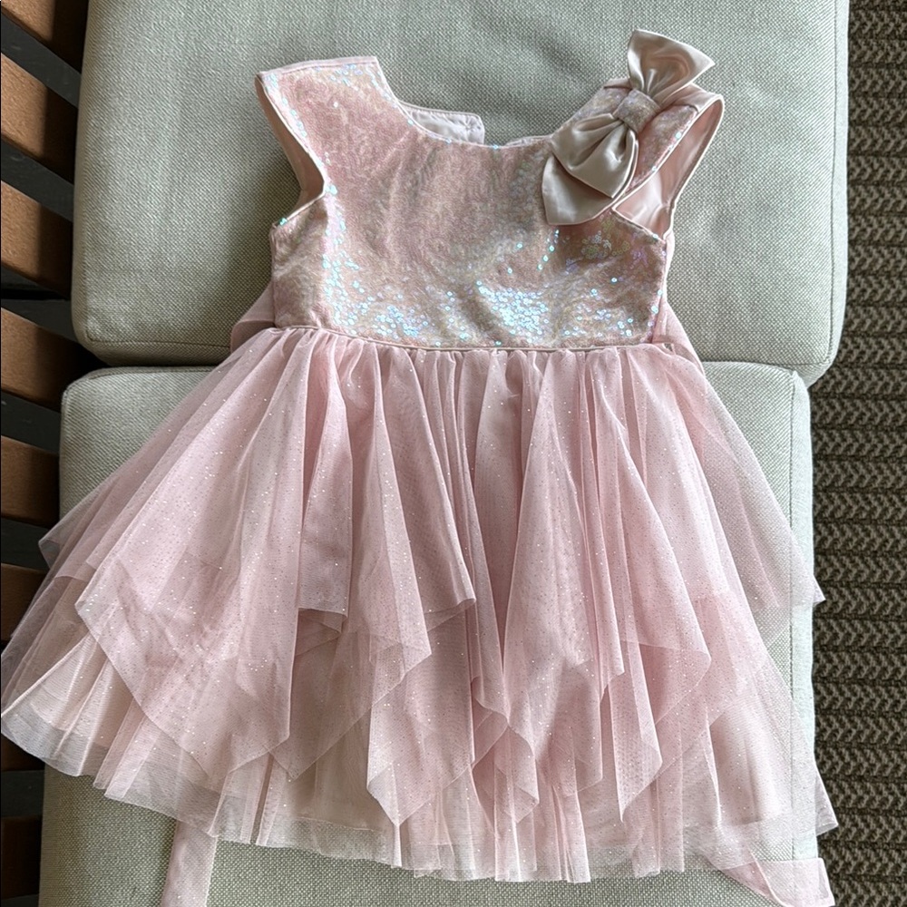 Pink Sequin Tulle Dress with Bow